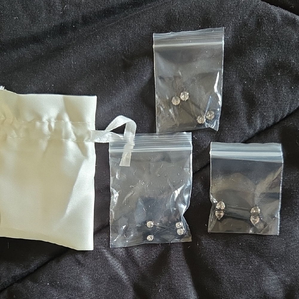 Elegant Black W/CZ Set Of 3 New Nipple Rings 16g